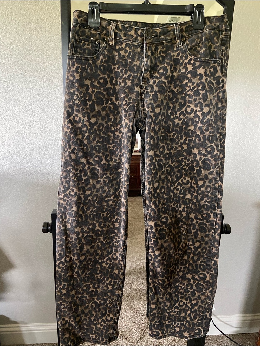 Ashley Mason straight Leg Pants in Brown and Black Leopard Print
